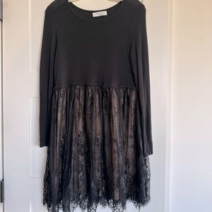Black sweater dress with lace skirt with attached nude slip (under skirt).